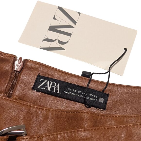 ❄️🤎 ZARA Faux Leather Belted Skort Caramel Brown XS | Winter Chic NWT - Picture 4 of 5